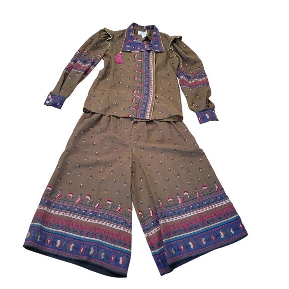 Vintage Joseph Piselli Bal De Grace 2 Piece Set 8 Paisley Print Wool Culottes - Picture 6 of 16